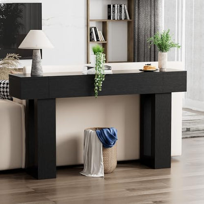 63 Inch Long Console Table, Narrow Rectangular Sofa Table Behind The Couch, Farmhouse Entryway Table for Entrance, Hallway, Living Room (Black) - color: Black, style: No Socket
