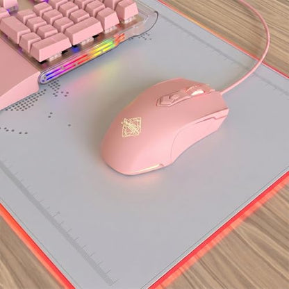 Lomiluskr AJ52 RGB Wired Gaming Mouse, 7 Programmable Buttons, Computer Mice with RGB Lighting, 200-4800 DPI Adjustable, for PC/Laptop (Pink) - color: Pink