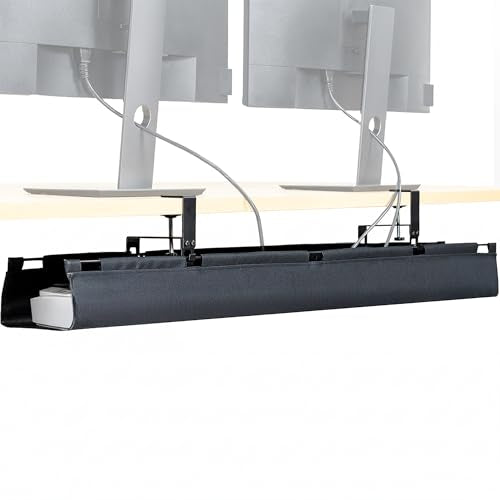 VIVO Clamp-on Under Desk 47 inch Fabric Cable Management Tray, Wire Concealer, Power Strip Storage, Workspace Organization, Easy Fold Down Access, Black, DESK-AC47F-C - size: 47"