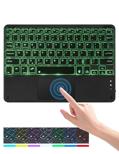 LAMA Backlit Bluetooth Touchpad Keyboard for iPad Pro/Air/Mini, Ultra-Slim Rechargeable Wireless Keyboard and Mouse for iPhone 15/14/13 Pro/Samsung/Tablet/PC/Laptop/iOS/Windows/Android, BK - color: Dark