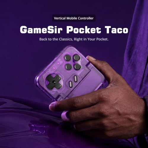 GameSir Pocket Taco Vertical Mobile Gaming Controller – Retro Arcade Bluetooth Gamepad for Android, Portableh Wireless Game Controller for phone, 600mAh Battery, Pass-Through Charging - Purple