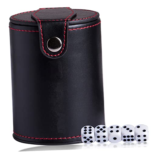 Vaguelly PU Leather Double-Layer Dice Cup Set Dices for Bar Games Portable Dice Storage Container for Game Evenings and KTV Parties