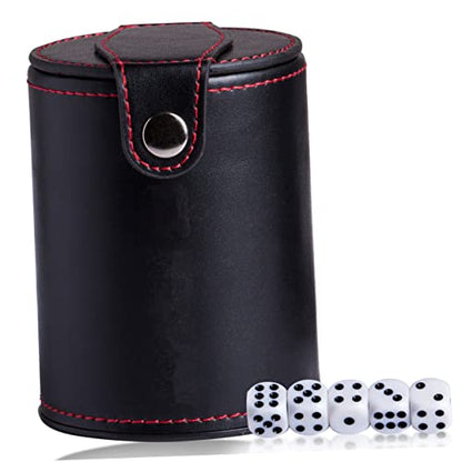 Vaguelly PU Leather Double-Layer Dice Cup Set Dices for Bar Games Portable Dice Storage Container for Game Evenings and KTV Parties