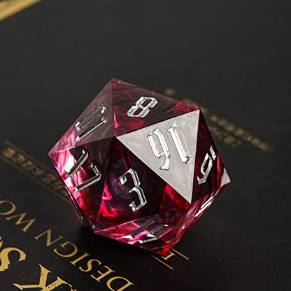 Cusdie Single D20 DND Dice with Sharp Edges and Glitter Foil Inclusions, 20 Sided D&D Dice, 33mm Handcrafted Polyhedral Dice, for Role Playing Game (Red/Black) - color: Red Black