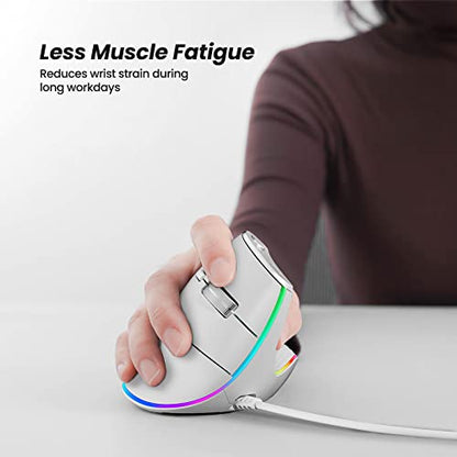 Nulea M504 유선 수직 마우스, USB 인체 공학적 광학 마우스, 4가지 조절 가능한 DPI, 11가지 RGB 백라이트 모드, 노트북, PC, 데스크톱, 맥과 호환, 화이트 - color: C-화이트
