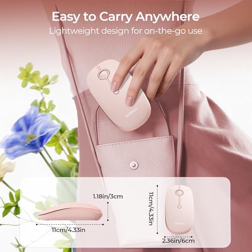 seenda MOU001 Bluetooth Wireless Mouse for Laptop,Slim Computer Mice,Pink | Rechargeable Computer mouse with USB and dual Bluetooth, 3-level DPI and quiet clicks for Windows, Macbook, iPad and Travel. - color: pink