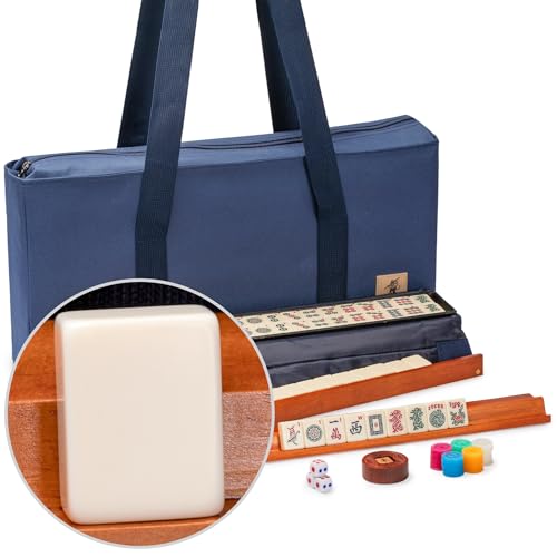 Yellow Mountain Imports American Mahjong Game Set, Sapphire with Blue Soft Case - All-in-One Racks with Pushers, Wright Patterson Scoring Coins, Dice, & Wind Indicator - color: Sapphire