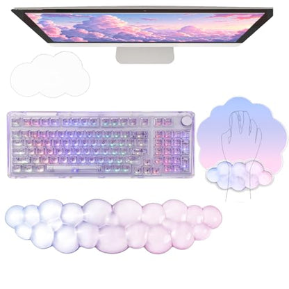 Gel Cloud Wrist Rest Keyboard Clear Mouse Pad with Wrist Rest Set 3PCS Ergonomic Acrylic Coaster Non-Slip Base Cute Transparent Cool Wrist Pad for Keyboard and Mouse Computer Gradient Pink Blue - color: 3pcs Gel Blue Pink
