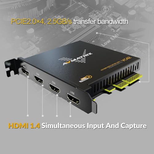 AVMATRIX 1080p60 4-PCI-E Capture Card | Live Stream and Record, Ultra-Low Latency, PS5, PS4 Pro, Xbox Series X/S, Xbox One X, OBS, Twitch, YouTube, Nintendo Switch - color: PCIE-4CH HDMI