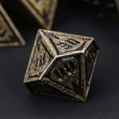 UDIXI Metal Dice Set D&D RPG Metal DND Dice Set for Tabletop Game (Bronze) | 7-Pieces, Lozenge Pattern, Zinc Alloy Material, Gorgeous Gift Case, DM Gift, for Dungeons and Dragons Role Playing Games - color: Brass