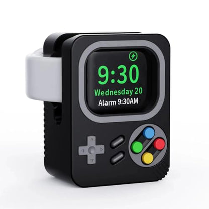 Retro Gaming iWatch Charger Stand for Ultra 2/SE/Series 10/9/8/7/6/5/4 | Stable Silicone Dock, Nostalgic Design, Nightstand Mode, Compact Charging Station (Space Black) - color: Space Black