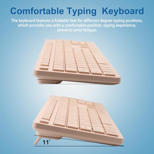 Wireless Keyboard and Mouse Combo, Quiet and Soft 2.4G Full-Size Computer Keyboard and Ergonomic Wireless Mouse for Windows, Mac Desktop/Laptop/PC/PS, Peach