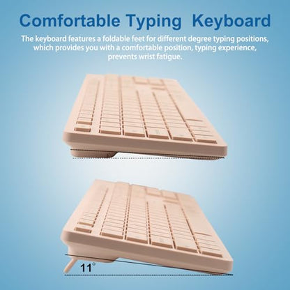 Wireless Keyboard and Mouse Combo, Quiet and Soft 2.4G Full-Size Computer Keyboard and Ergonomic Wireless Mouse for Windows, Mac Desktop/Laptop/PC/PS, Peach