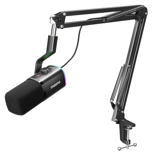 MAONO XLR/USB Gaming Microphone with BA20 Boom Arm, PC Computer Gaming Streaming Mic with RGB Light, Mute Button, Headphones Jack,Bundle for Gaming Podcast Recording (PD100X Black+BA20 Black)