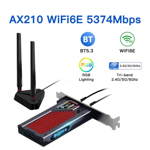 FENVi AX210 WiFi 6E PCIe WiFi Card, Tri-Band 5400Mbps, Bluetooth 5.3, with RGB Lightning for Gaming, Compatible with Windows 11/10