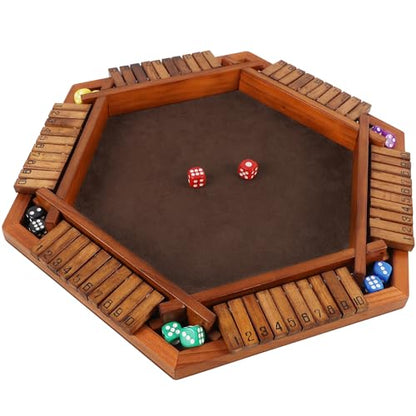 Juegoal Wooden Shut The Box Dice Game for 1-6 Players, Upgrade Tabletop Board Game with 12 Dice for Kids Adults Families, Classics Travel Portable Classroom Home Party Pub Board Game Sets - style: 6 Players