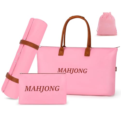 Yorige Empty Mahjong Bags 4 Pcs Set for American Tiles & Racks, Nylon Mahjong Tote Bag with Tiles Bag, Protective Sleeve for Rack Pushers, Drawstring Bag for Game Nights Parties Gifts - color: Pink