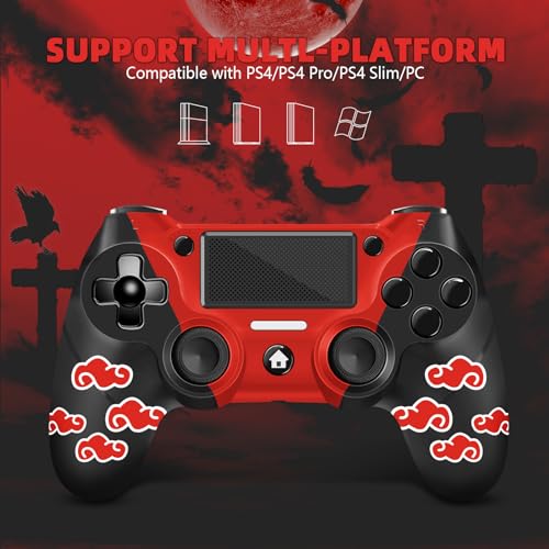 AceGamer Wireless Controller for PS4 Compatible with PS4/Slim/Pro, FTFVaska Gamepad with Enhanced Dual Vibration/Analog Sticks/6-Axis Motion Sensor/Charging Cable/Thumb Caps! (Red Cloudy) - color: Red Cloudy