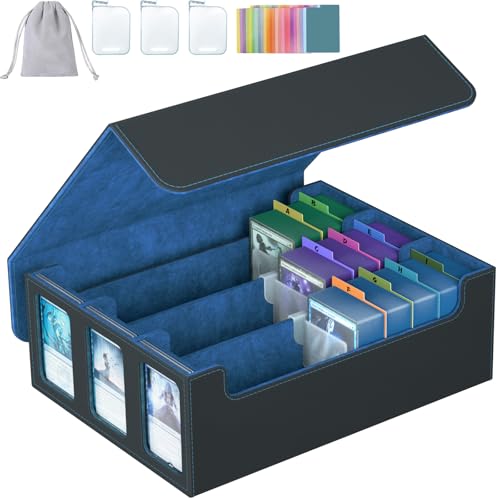 3-Row Trading Card Storage Box, Bulk Cards Case for 2400+ Mtg tcg Magic Playing Game Card Organizer, Commander Deck Box with 3 Supports & 24 Dividers - color: Blue, size: 3-row
