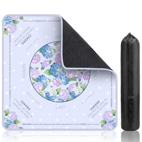 Hydrangeas Mahjong Table Mat, Non-Slip Noise Reduction Mah Jong Mat with Carrying Bag, Game Table Cover for Mahjongs Poker Card, Festival Birthday Gift for Mahjong Lovers, 31x 31In - color: Hydrangea
