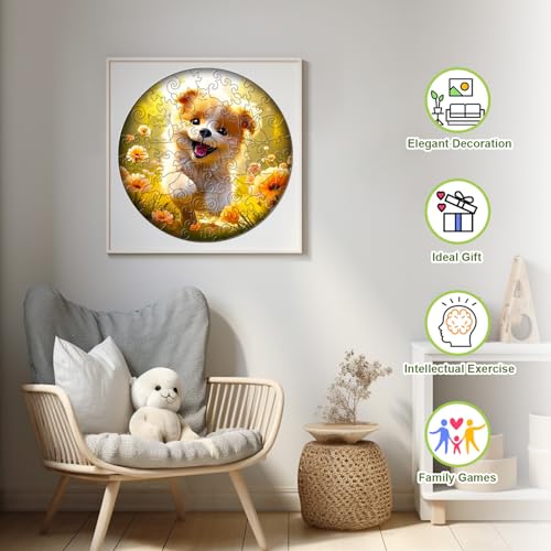 Wooden Puzzles for Kids Ages 4-8, Cute Dog Puzzle, Unique Animal Shaped Wooden Jigsaw Puzzles for Kid, 50 Pieces Puzzles for Kids(50pcs,11.4 * 11.4in) - color: Cute Puppy