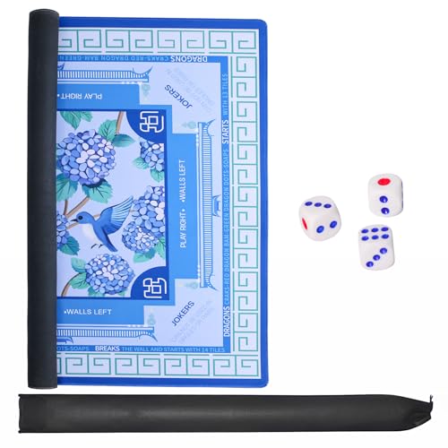 Jongyance Blue American Learning Mahjong Mat (33”x33”) with Black Carrying Bag, Anti-Slip, Mahjong Table Mat for Mah-jongg, Poker, Board Games, Dominoes - color: Blue