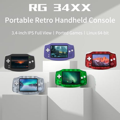 RG34XX Retro Handheld Game Consoles Classic Retro Gaming Console 64G Card Preloaded Games 5000+ rg34xx Portable Gaming Console Linux 64-bit 3500mAh Battery WiFi Bluetooth HD and TV Output Glacier - style: Glacier