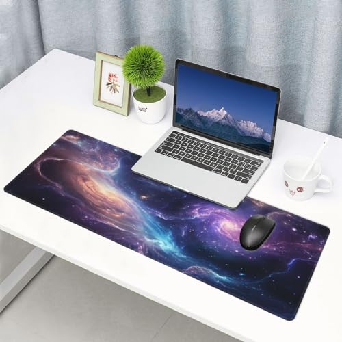 Gaming Mouse Pad Desk Pad,Extended Big Mouse Pad,31.5x11.8 Inch Long Computer Keyboard Mouse Mat Mousepad with 3mm Non-Slip Base and Stitched Edge for Gaming and Office… (Nebula) - color: Nebula