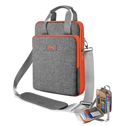ZINZ Laptop Shoulder Bag 12.3-13 inch Case Sleeve, Expandable Handbag with Valuables Compartment Compatible with MacBook Air/Pro/Neo 13", iPad 12.9"/13"/11", Shockproof,Gray-Orange edge - color: Gray-orange Edge