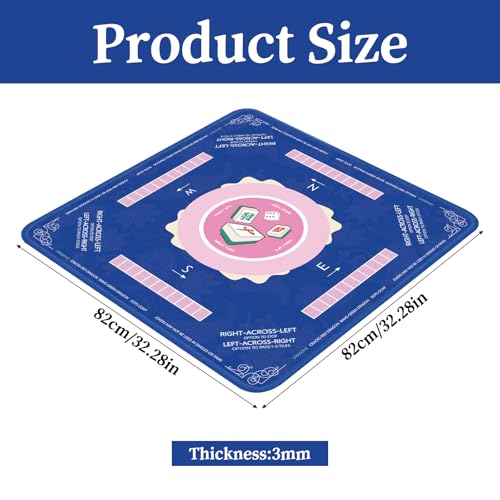 Mahjong Mat, 33"x33" Non-Slip Noise Reduction Gaming Mat for Table, 3mm Thickened Multi Purpose Table Cover for Mahjong/Card/Board Tile Games/Dominoes (Pink)