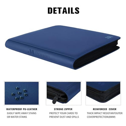 Card Binder 16 Pocket,Trading Card Binder Holds up to 1408 Cards with 44 Sleeves,Zipper Card Holder Album Compatible with TCG Card/Game Cards/Sports Card-Blue - color: Dark Blue