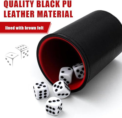 Leather Dice Cup, Quite Felt-Lined Interior, 6 Shaker Cups and 30 Dot Dices, one Carry Bag (Black and Red) - color: Black and Red