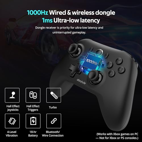 abxylute C6 Wireless PC Controller, Bluetooth Game Controller -1000Hz Polling Rate- Hall Effect Joystick for Windows PC, Switch 1&2, Steam Deck, Android TV/Mobile, iOS, MAC &Tesla Vibration Turbo Lightweight - color: Black