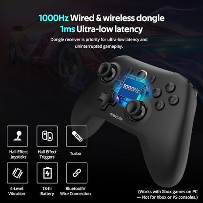 abxylute C6 Wireless PC Controller, Bluetooth Game Controller -1000Hz Polling Rate- Hall Effect Joystick for Windows PC, Switch 1&2, Steam Deck, Android TV/Mobile, iOS, MAC &Tesla Vibration Turbo Lightweight - color: Black