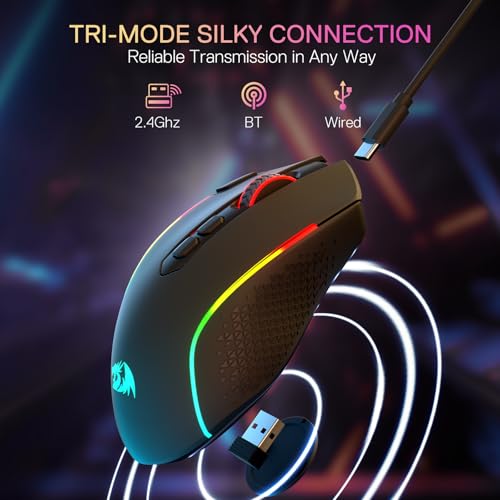 Redragon M810 MAX Wireless RGB Gaming Mouse 12000 DPI Remapping Keys | Cable-Free 0 Delay, Smooth Precise Tracking, Rapid-Fire Macro Keybinds, Vibing Backlight, Ergonomic Grip Body Comfort - color: Black, style: M810 PRO MAX