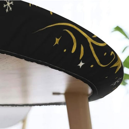 Famame Gold Christmas Ball Stars Round Fitted Tablecloth with Elastic Protector Table Kitchen Dinner Waterproof Oil-Proof Table Covers Fits 40"-44", Small - color: Gold Christmas Ball Stars, size: Small (40"-44")