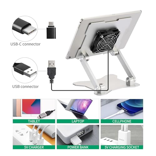 Surface Pro Stand, iPad Cooler,Aluminum Cooling Pad,Sturdy Tablet Stand Holder with Quiet Fan for Microsoft Surface Tablets,iPad Series,Samsung Galaxy Tabs-Up to 15-in Tablets - color: Silver