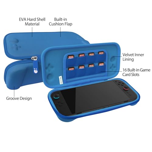RAVEtone Travel Carrying Case Compatible with Nintendo Switch 2 Model 2025, Ultra Slim Premium EVA Portable Hard Shell Pouch Waterproof Game Bag with 16 Game Cartridge Accessories (Blue) - color: Blue, style: Slim