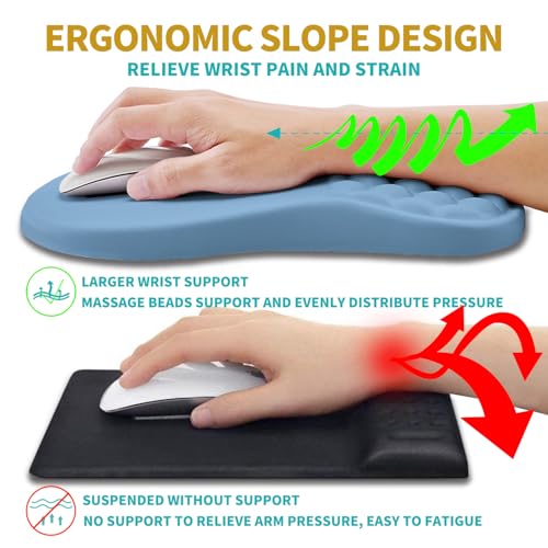 Hokafenle 2 in 1 Ergonomic Mouse Pad Wrist Support & Wrist Rest for Computer Keyboard Set, with Relieve Carpal Tunnel Pain Massage Bulge and Full Memory Gel Design (2In1 Set, Lake Blue) - color: Hk013-lake Blue