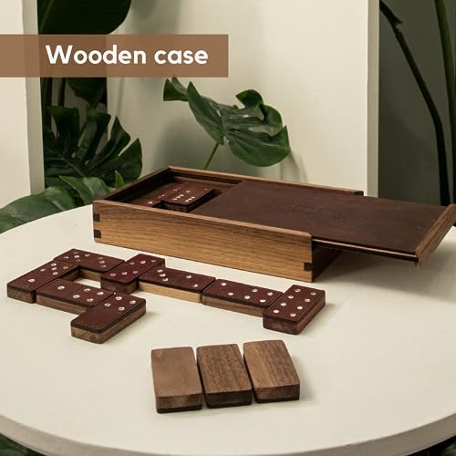 Dominoes Set for Adults 28 Tiles, Domino & Tile Games Set for Classic Board Games, Wooden Dominoes Double 6, Double Six Standard Dominoes Set, Dark Brown - color: Dark Brown