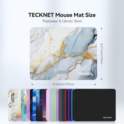 TECKNET Mouse Pad with Anti-fray Stitching, Waterproof Surface & Non-Slip Rubber Base with Stitched Edges Gaming Mouse Mat for Laptop，Compatible with Laser and Optical Mice - Grey Gold Marble - color: Grey Gold Marble-1 Pack