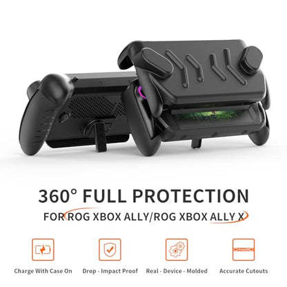 Protective Case Set for ASUS ROG Xbox Ally X Gaming Handheld Console(2025),ROG Xbox Ally Portable Case Cover with Detachable Front Shell,Kickstand Back Case and Strap,Black - color: Black