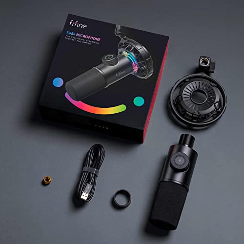 FIFINE USB Gaming Microphone, RGB Dynamic Mic with Tap-to-Mute & Headphone Jack, Plug & Play Cardioid Mic for PC PS4/5, Streaming Podcast Twitch YouTube Discord - for Gamers and Youtubers - K658