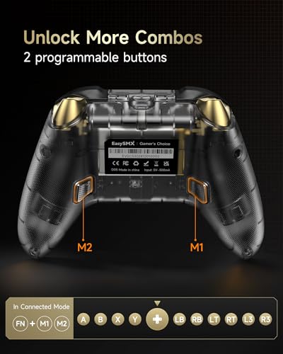 EasySMX D05 Wireless PC Controller with Charging Dock,Black | Hall Joystick, RGB, 1000Hz Polling Rate, Custom Back Buttons,2.4G&Bluetooth & Wired,for PC, Android, Switch and iOS. - color: black gold