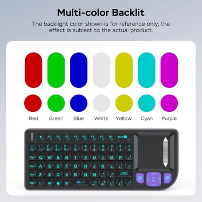 Mini Wireless Keyboard with Touchpad, Bluetooth 5.2 & 2.4G Dual Mode | 7-Color RGB Backlit, Rechargeable 1000mAh Battery, Aluminum Frame, Plug and Play, Perfect for Travel, Office, and Home - color: black