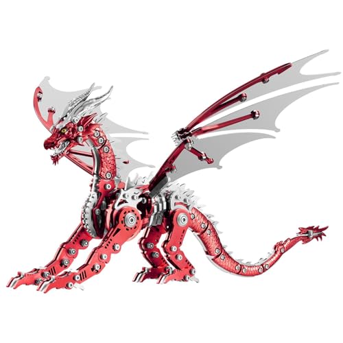 OreilleStar 3D Metal Dragon Puzzle, Mechanical Model Building Kit, Green and Red Assembly Puzzle for Adults Gift (Red Dragon) - color: Red Dragon