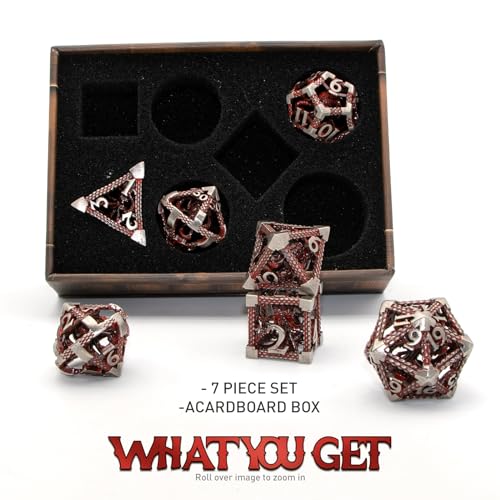 DND Dice, Metal Polyhedral Dice Set Role Playing D&D Dice HNCCESG Hollow Cthulhu Dice Gaming for for Tabletop Role-Playing Games (Blood) - color: Cthulhu Blood
