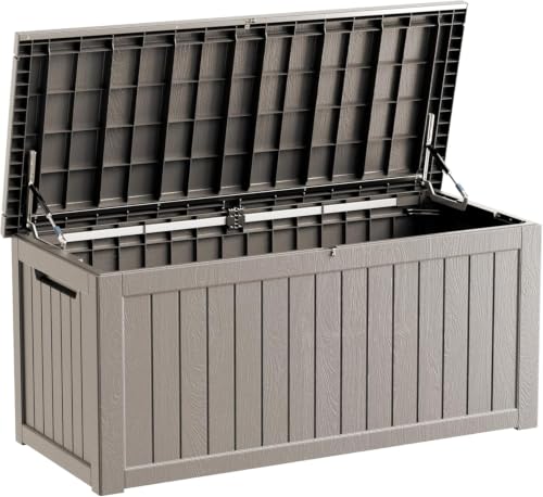 TARKARI 275 Gallon Outdoor Storage Box Waterproof, Resin Deck Boxes with Lockable Lid & UV-Resistant for Patio, Pool, Garden Furniture Cushions & Accessories, Coffee - color: Coffee, size: 275 GAL