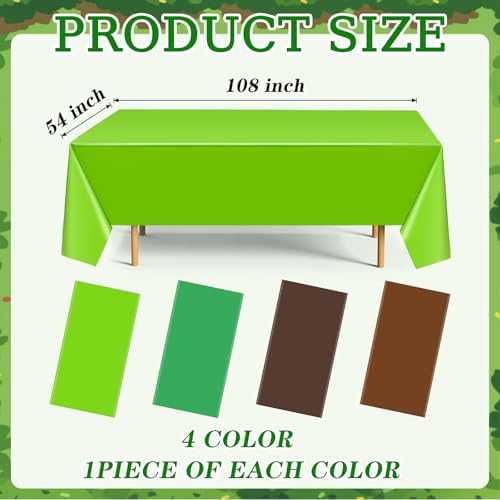 4 Pack Green and Brown Party Tablecloth Bulks 54 x 108 Inches Disposable Plastic Pixel Gaming Tablecloth Green Brown Table Cover for Picnic Video Game Birthday Party Supplies - color: Green Brown, style: Video Game