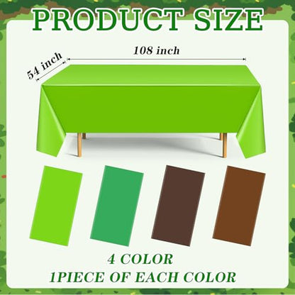 4 Pack Green and Brown Party Tablecloth Bulks 54 x 108 Inches Disposable Plastic Pixel Gaming Tablecloth Green Brown Table Cover for Picnic Video Game Birthday Party Supplies - color: Green Brown, style: Video Game